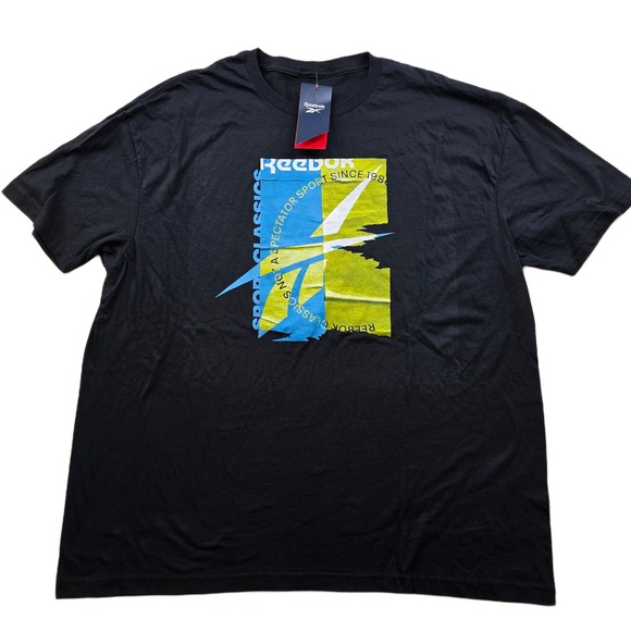 Reebok Classics Graphic Tee T-Shirt Mens XL Black Cotton Short Sleeve NEW